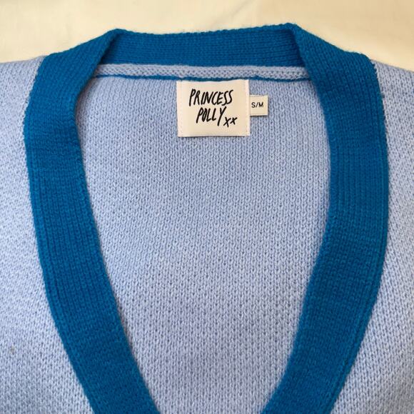 Princess Polly Blue Colorblock Cardigan Sweater Women’s S/M Cropped Acrylic - Picture 3 of 7